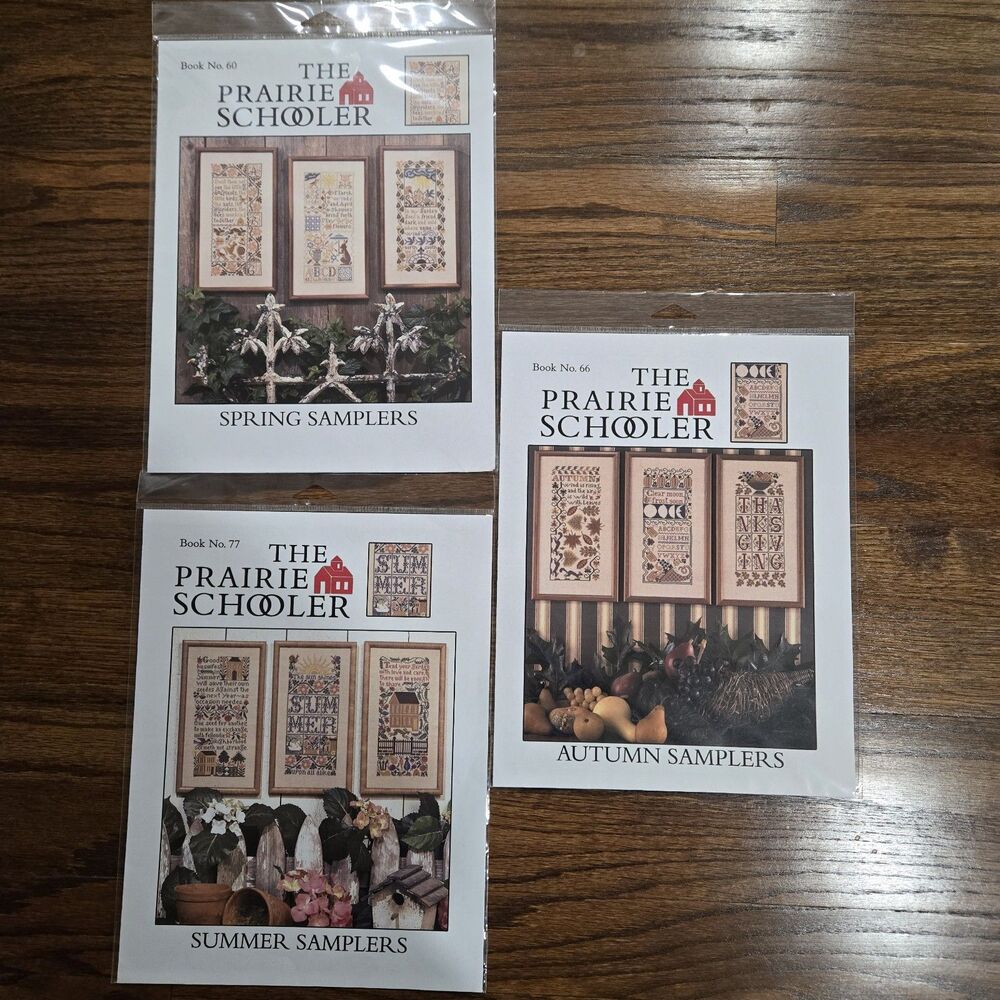Lot Of 3 -The Prairie Schooler Cross Stitch Spring, Autumn & Summer Samplers New